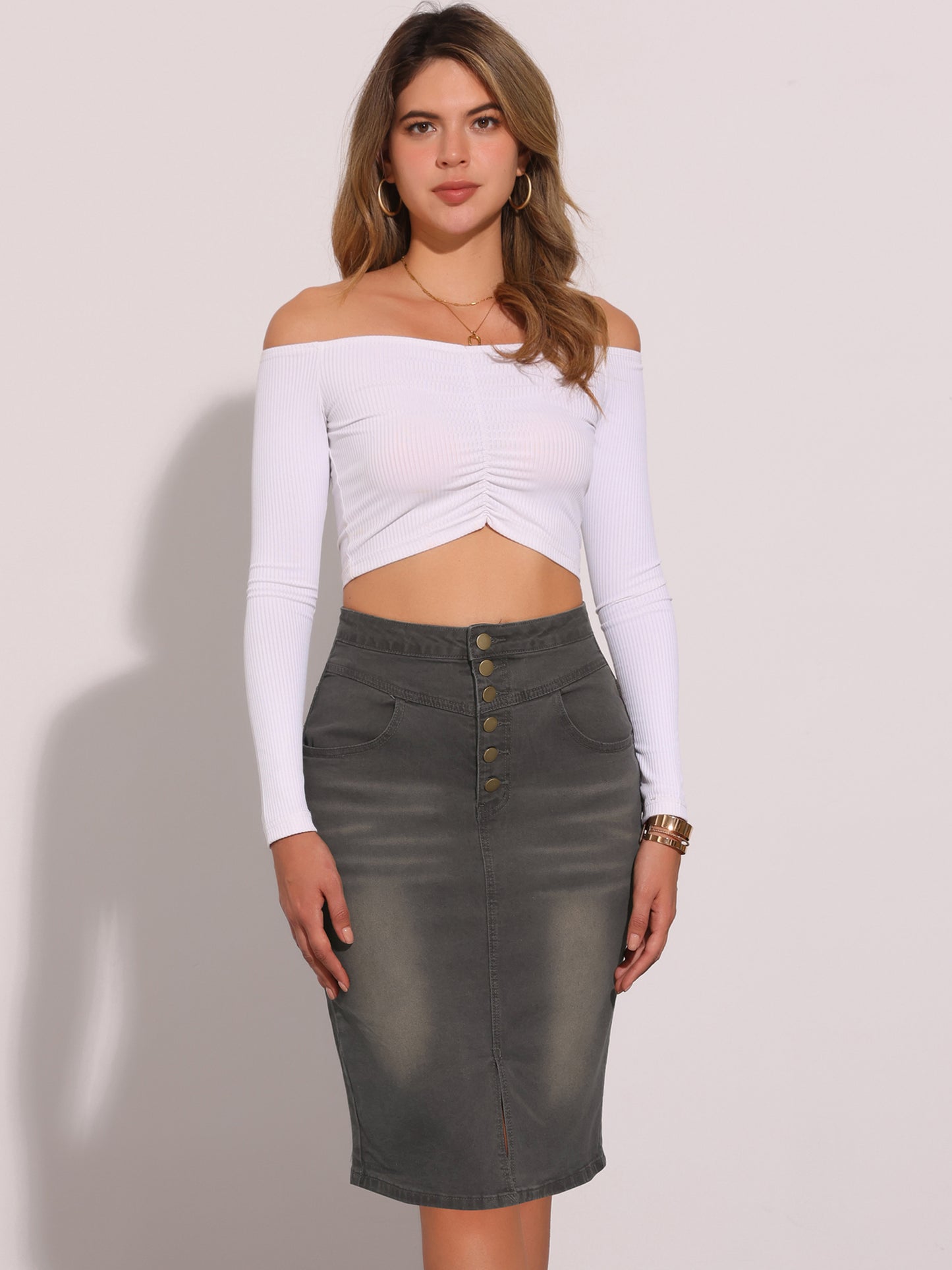 Women's Jean Skirts Split Casual High Waist Bodycon Denim Pencil Skirt