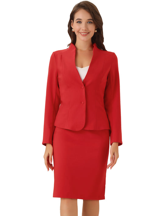 Women's 2 Piece Suit Skirt Set Business Formal Collarless Blazer and Pencil Skirt