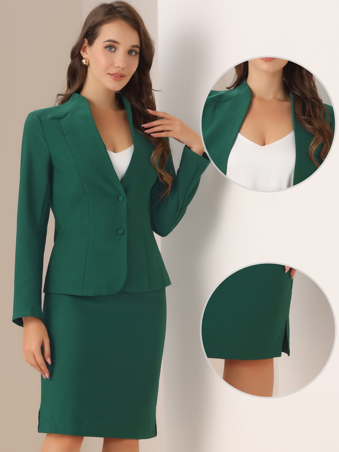 Women's 2 Piece Suit Skirt Set Business Formal Collarless Blazer and Pencil Skirt