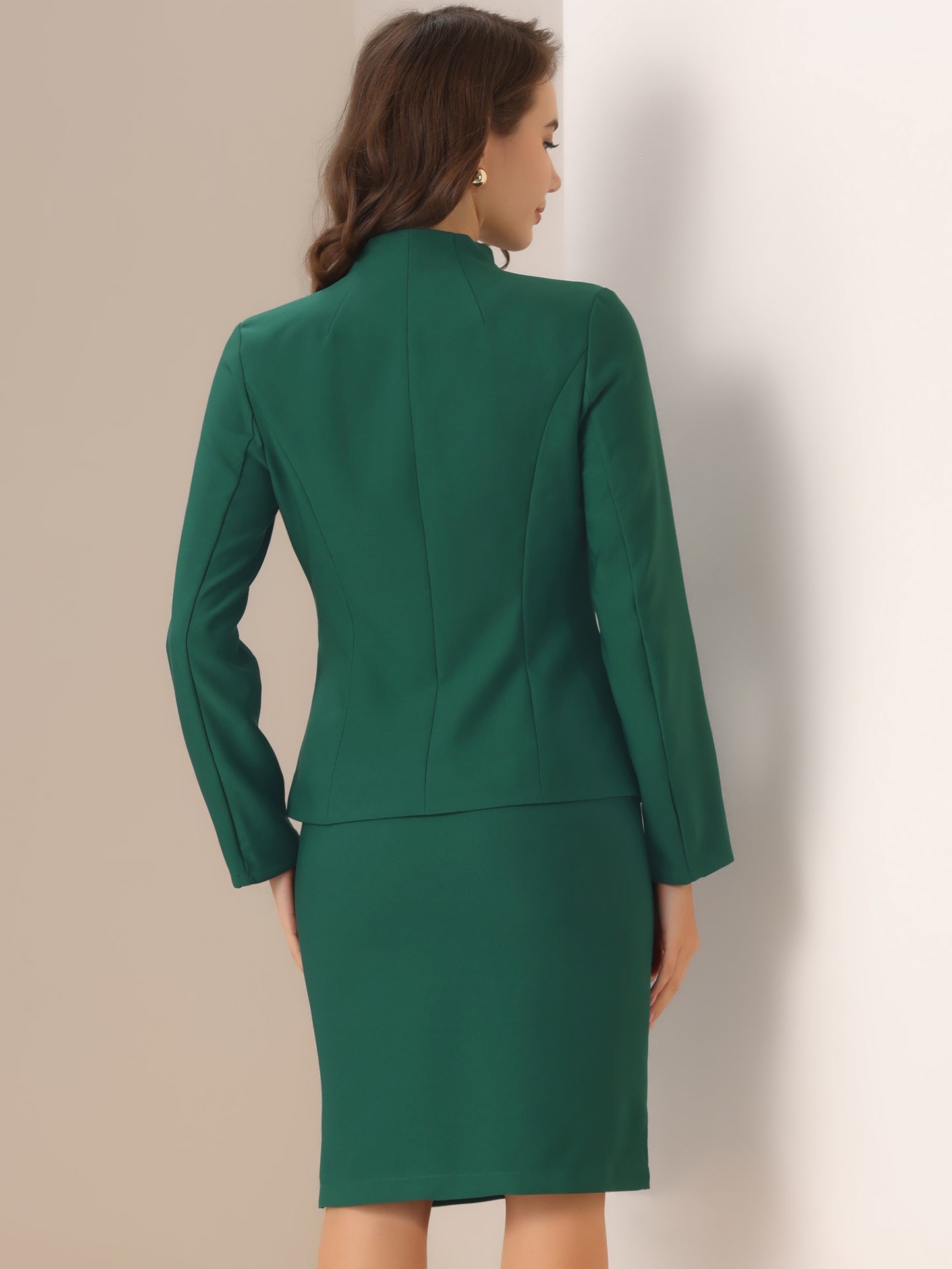 Women's 2 Piece Suit Skirt Set Business Formal Collarless Blazer and Pencil Skirt