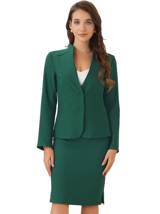 Women's 2 Piece Suit Skirt Set Business Formal Collarless Blazer and Pencil Skirt