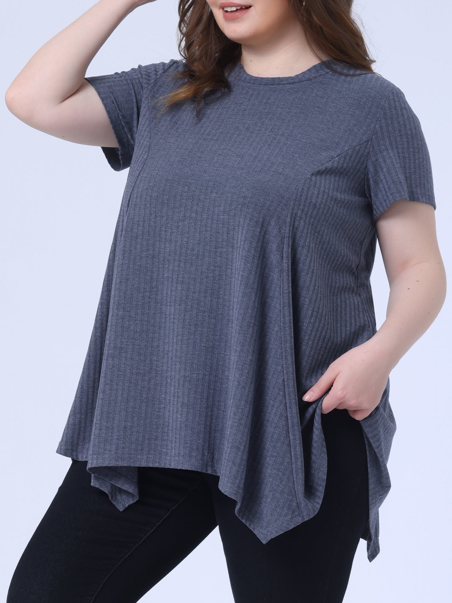 Women's Plus Size Short Sleeve Tunic Handkerchief Hem Summer Casual Top