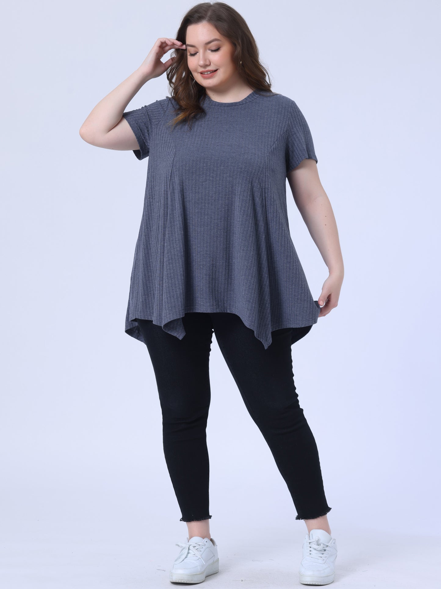 Women's Plus Size Short Sleeve Tunic Handkerchief Hem Summer Casual Top