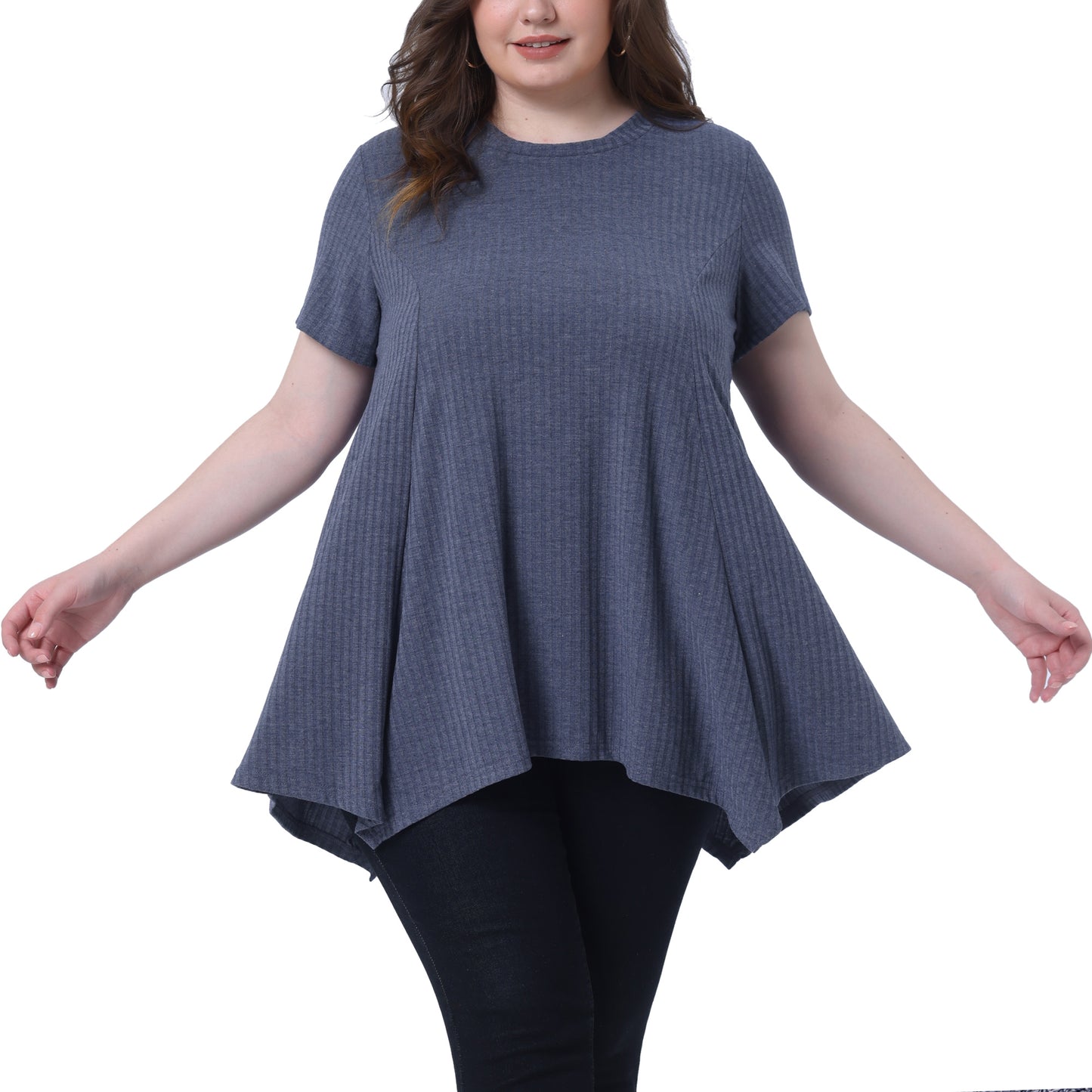 Women's Plus Size Short Sleeve Tunic Handkerchief Hem Summer Casual Top