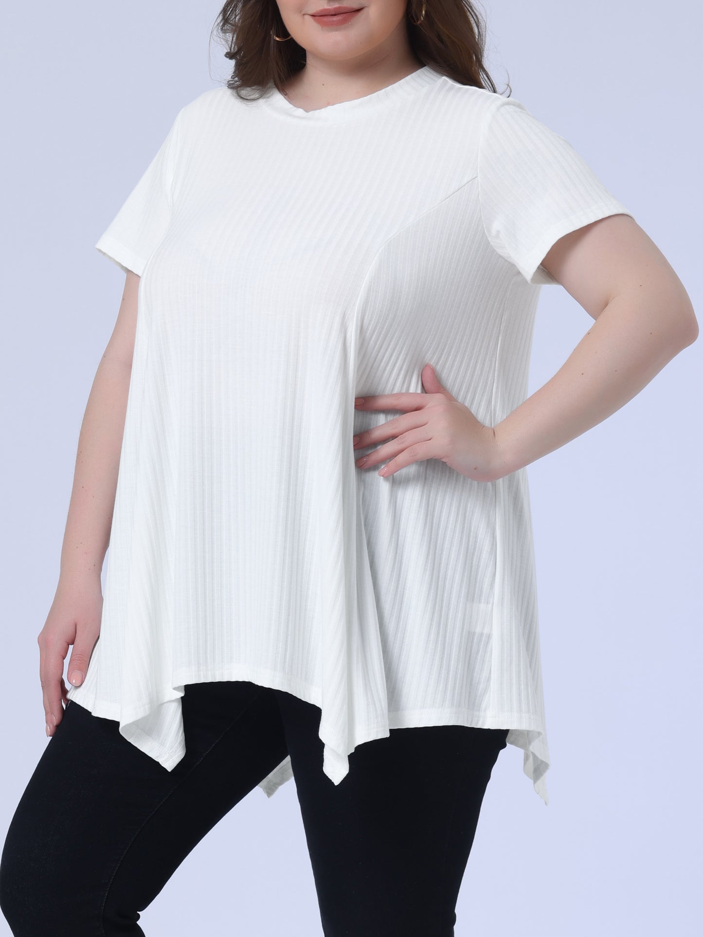 Women's Plus Size Short Sleeve Tunic Handkerchief Hem Summer Casual Top