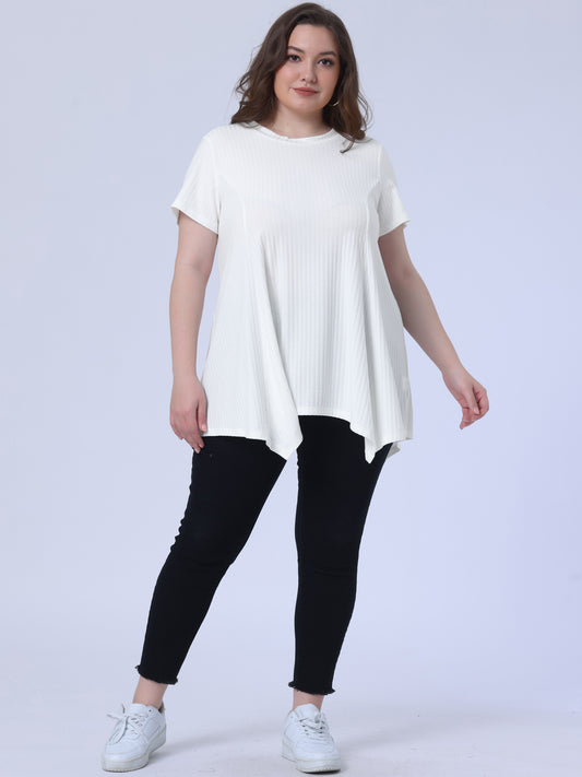 Women's Plus Size Short Sleeve Tunic Handkerchief Hem Summer Casual Top