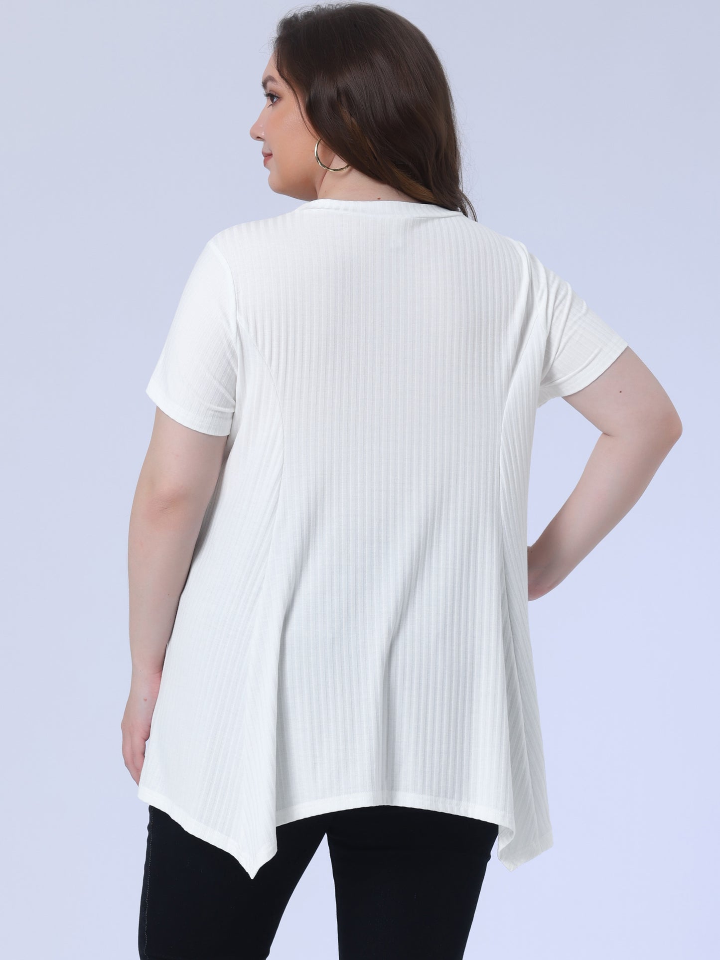 Women's Plus Size Short Sleeve Tunic Handkerchief Hem Summer Casual Top