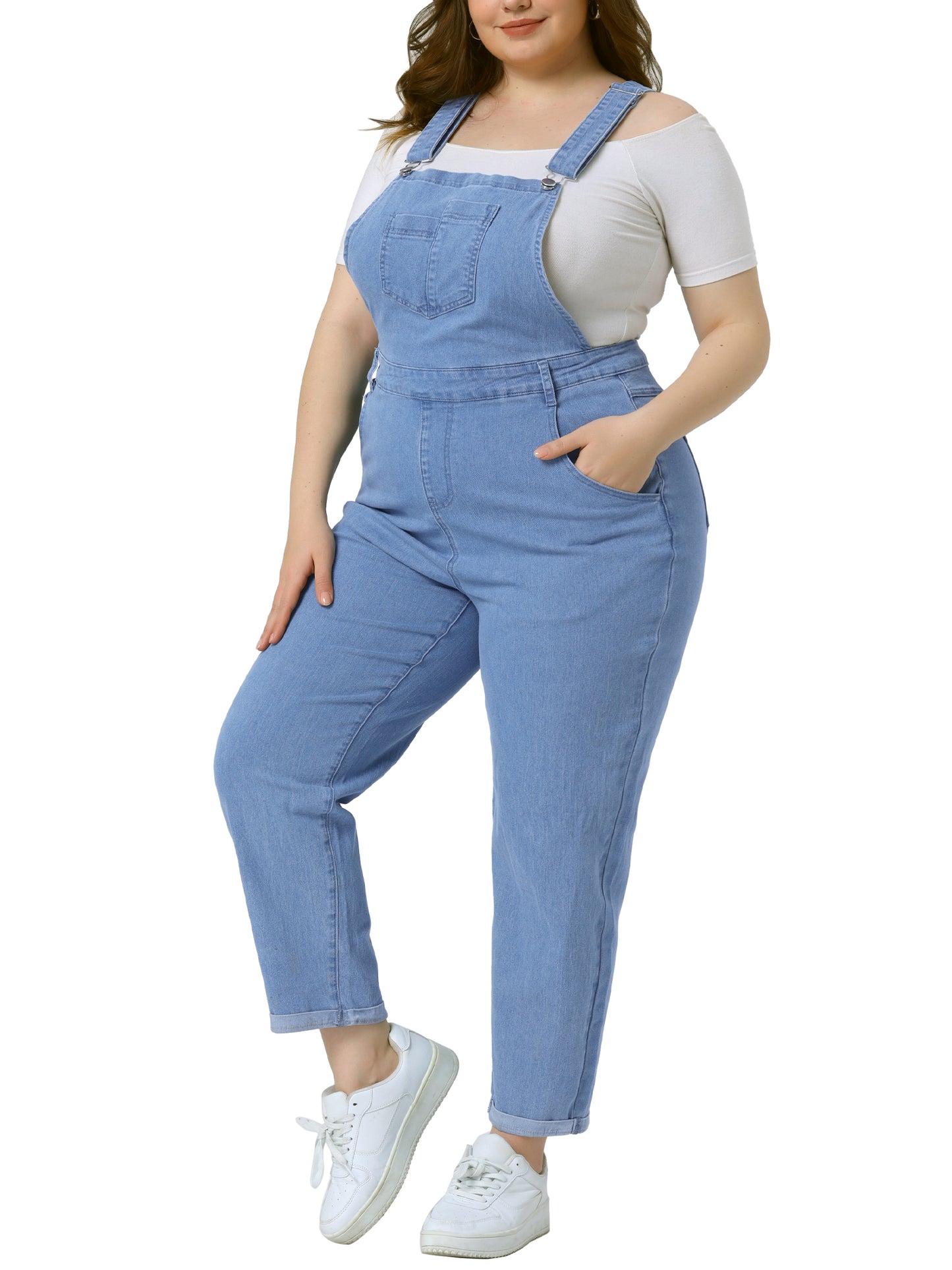Women's Plus Size Casual Stretch Adjustable Denim Bib Overalls Jeans Pants Jumpsuit