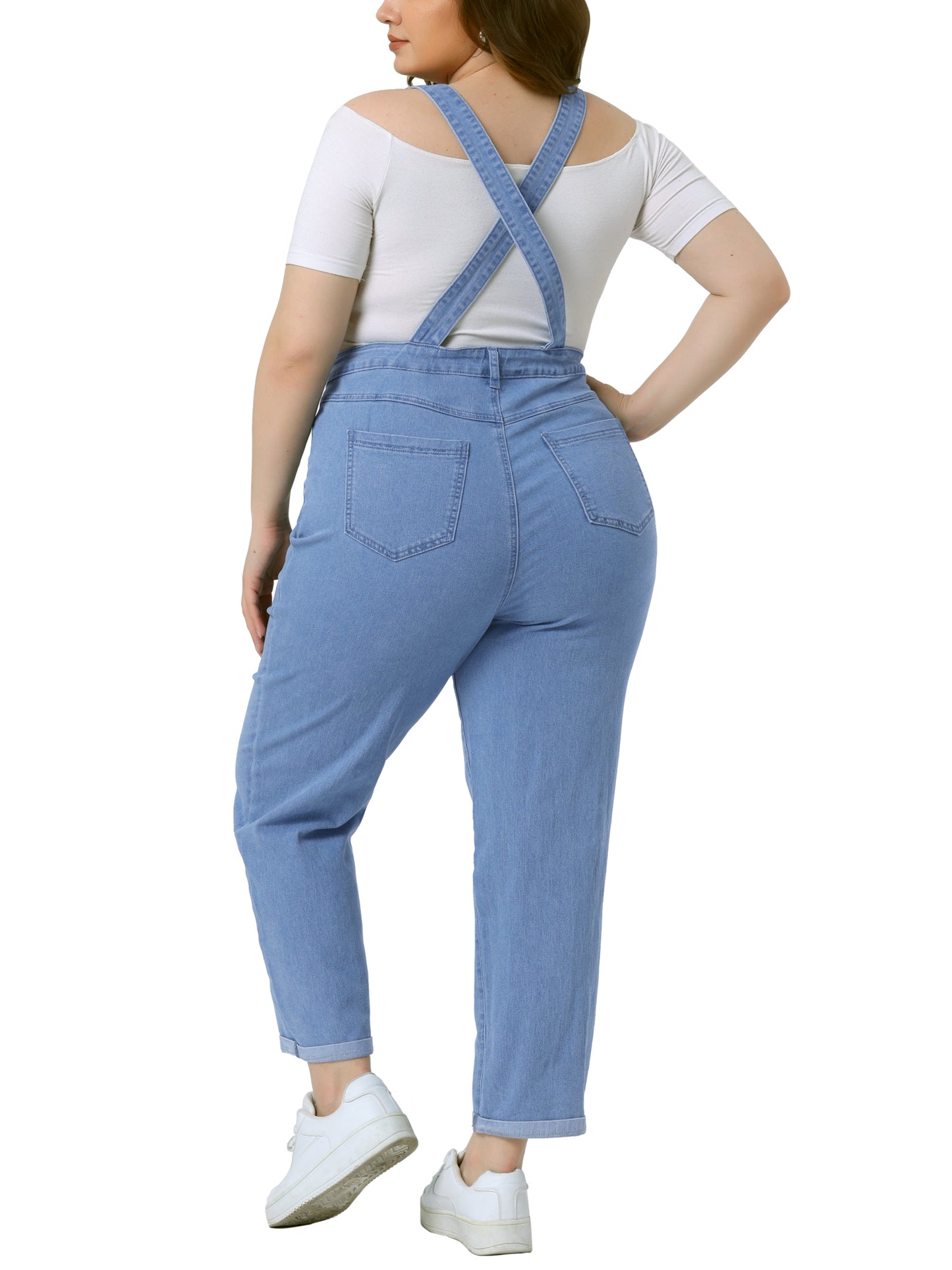 Women's Plus Size Casual Stretch Adjustable Denim Bib Overalls Jeans Pants Jumpsuit