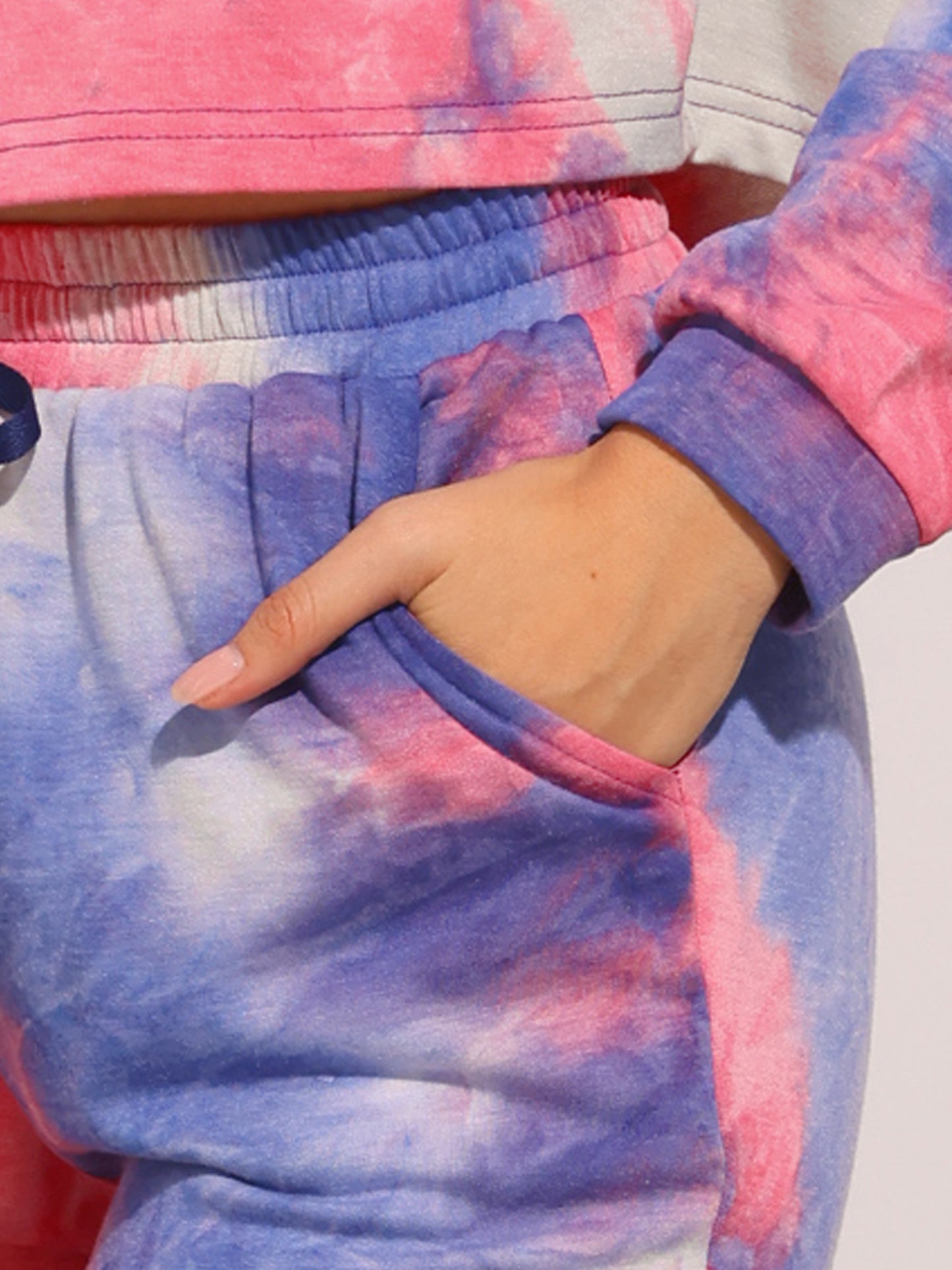 Women's 2 Piece Sweatsuits Tie Dye Pullover Hoodie Drawstring Jogging Tracksuit