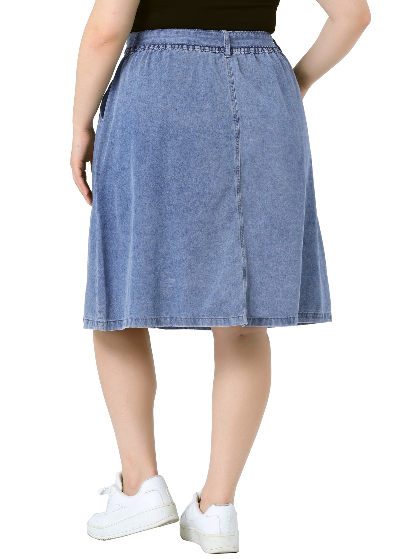 Faldas vaqueras de talla grande para mujer, con cintura anudada, corte A y bolsillos, falda vaquera midi de verano