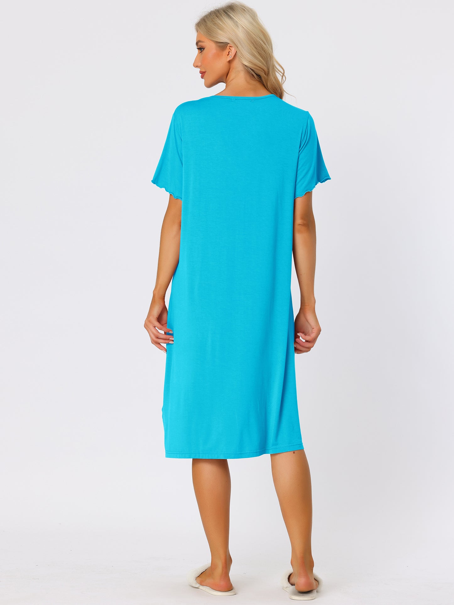 Camisón de manga corta con botones para mujer, vestido de pijama