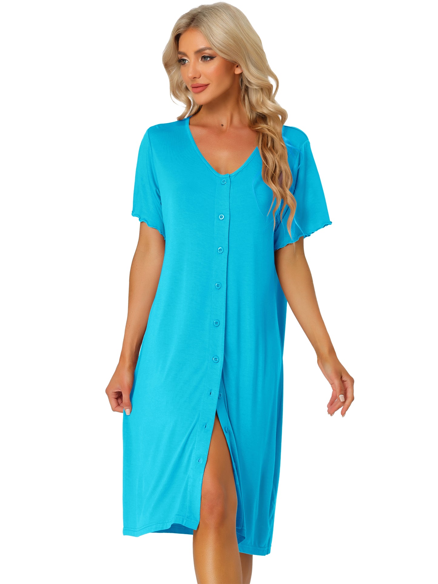 Camisón de manga corta con botones para mujer, vestido de pijama