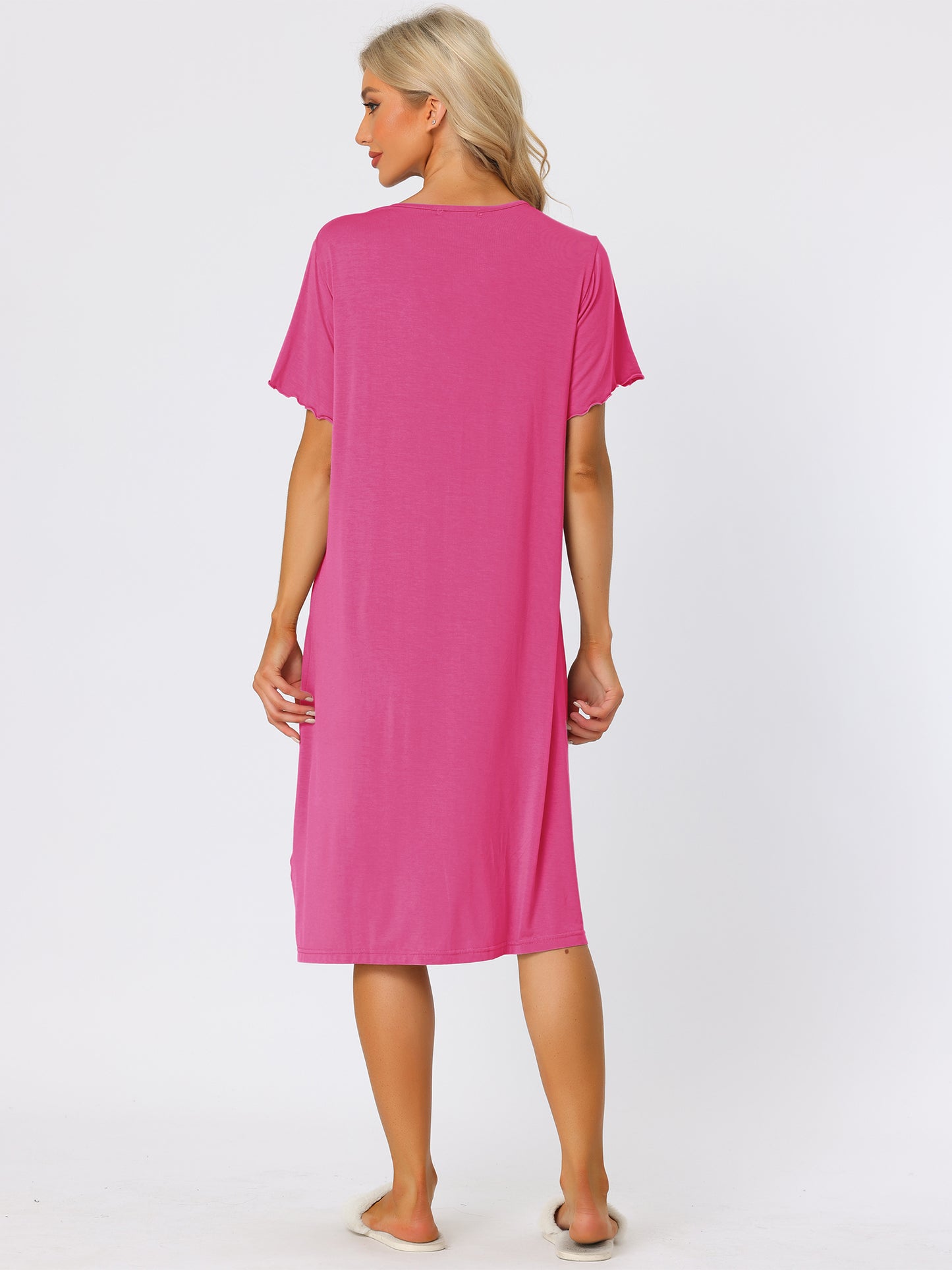 Camisón de manga corta con botones para mujer, vestido de pijama