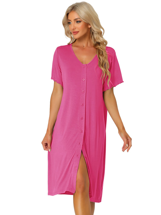 Chemise de nuit à manches courtes pour femme, chemise de nuit boutonnée, vêtements de nuit, robe pyjama
