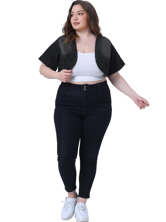 Women Plus Size Denim Jackets Cardigan Casual Short Crop Jean Jacket Shrug