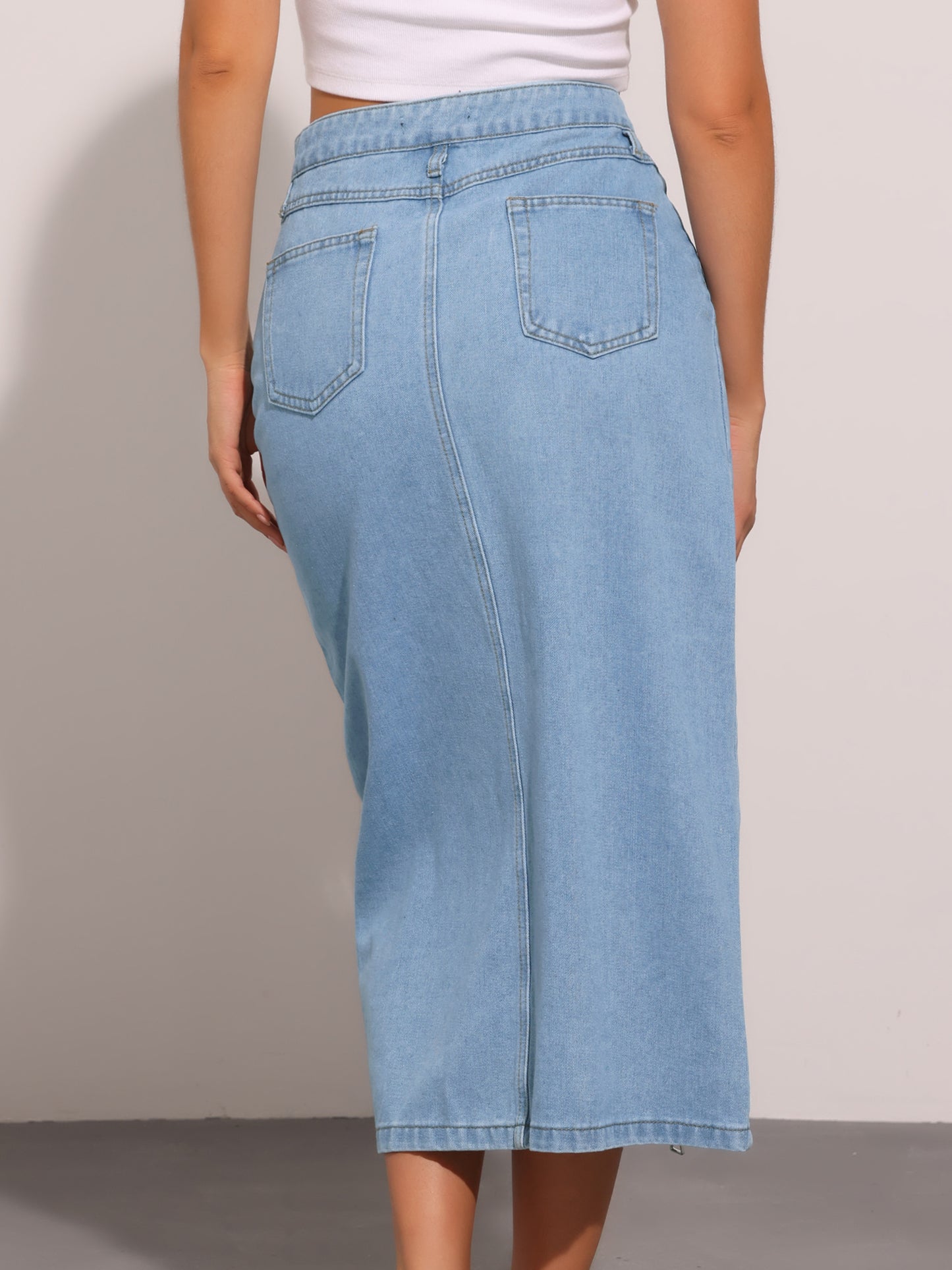 Faldas largas de mezclilla con cremallera frontal y bolsillos para mujer