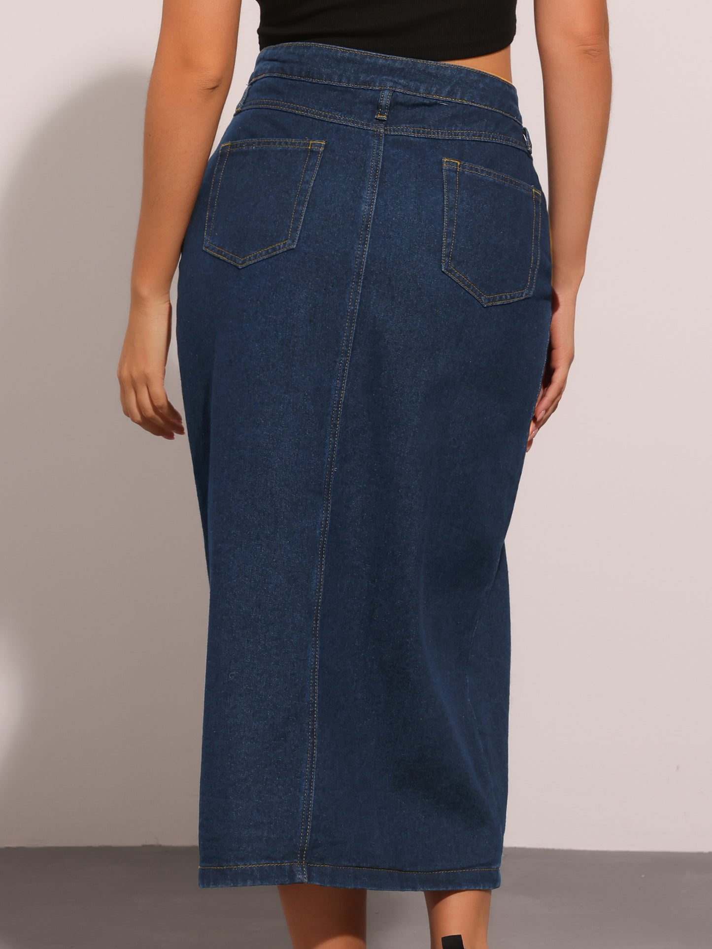 Women's Denim Zipper Front Split Long Skirts with Pockets