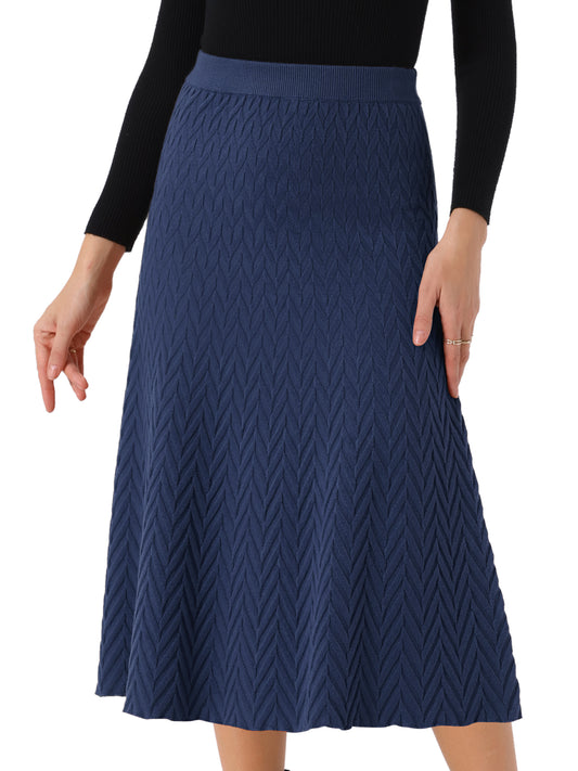 Women's Ribbed Knit A-Line Skirts Elastic High Waist Stretchy Sweater Midi Skirt