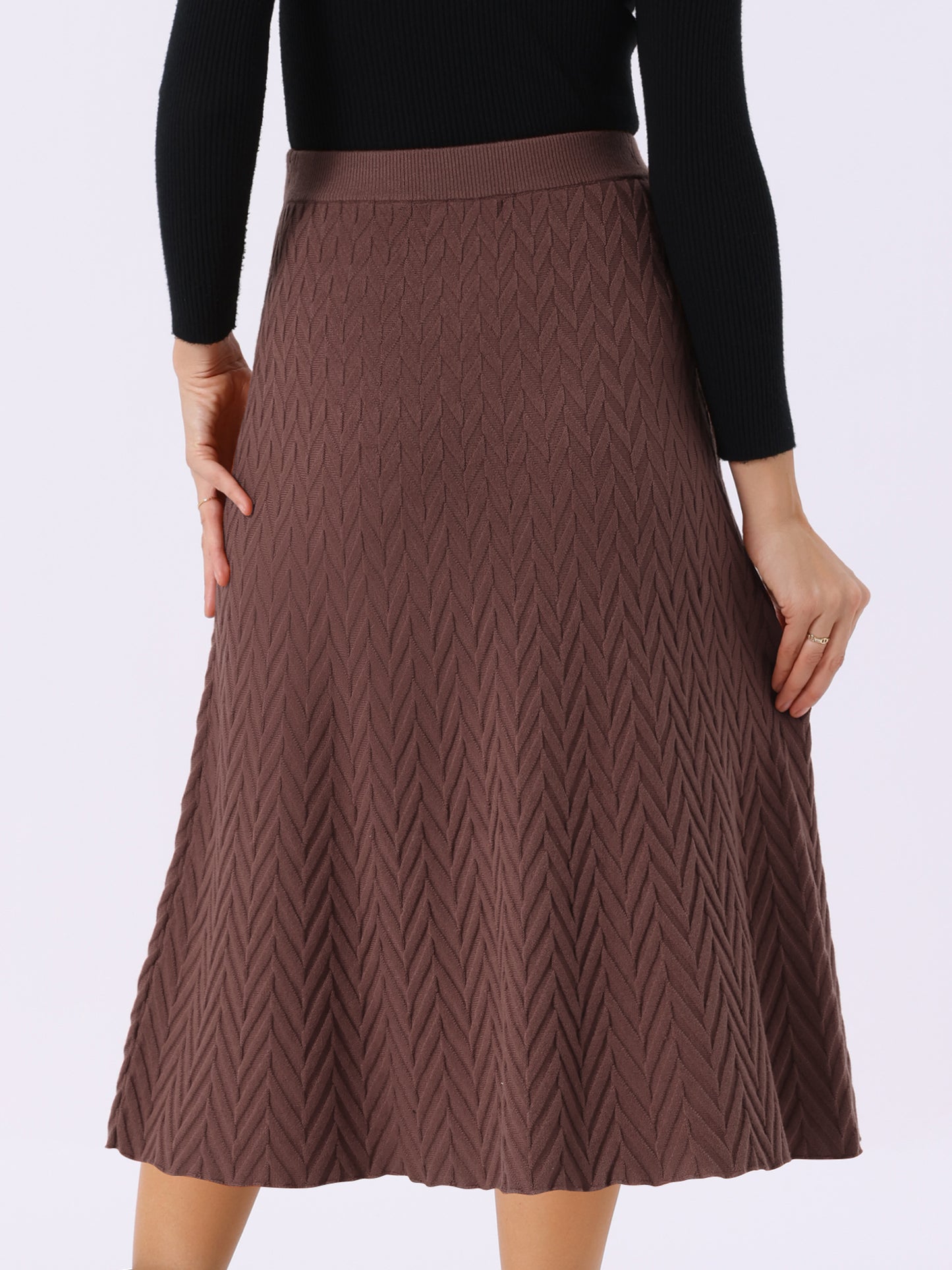 Women's Ribbed Knit A-Line Skirts Elastic High Waist Stretchy Sweater Midi Skirt