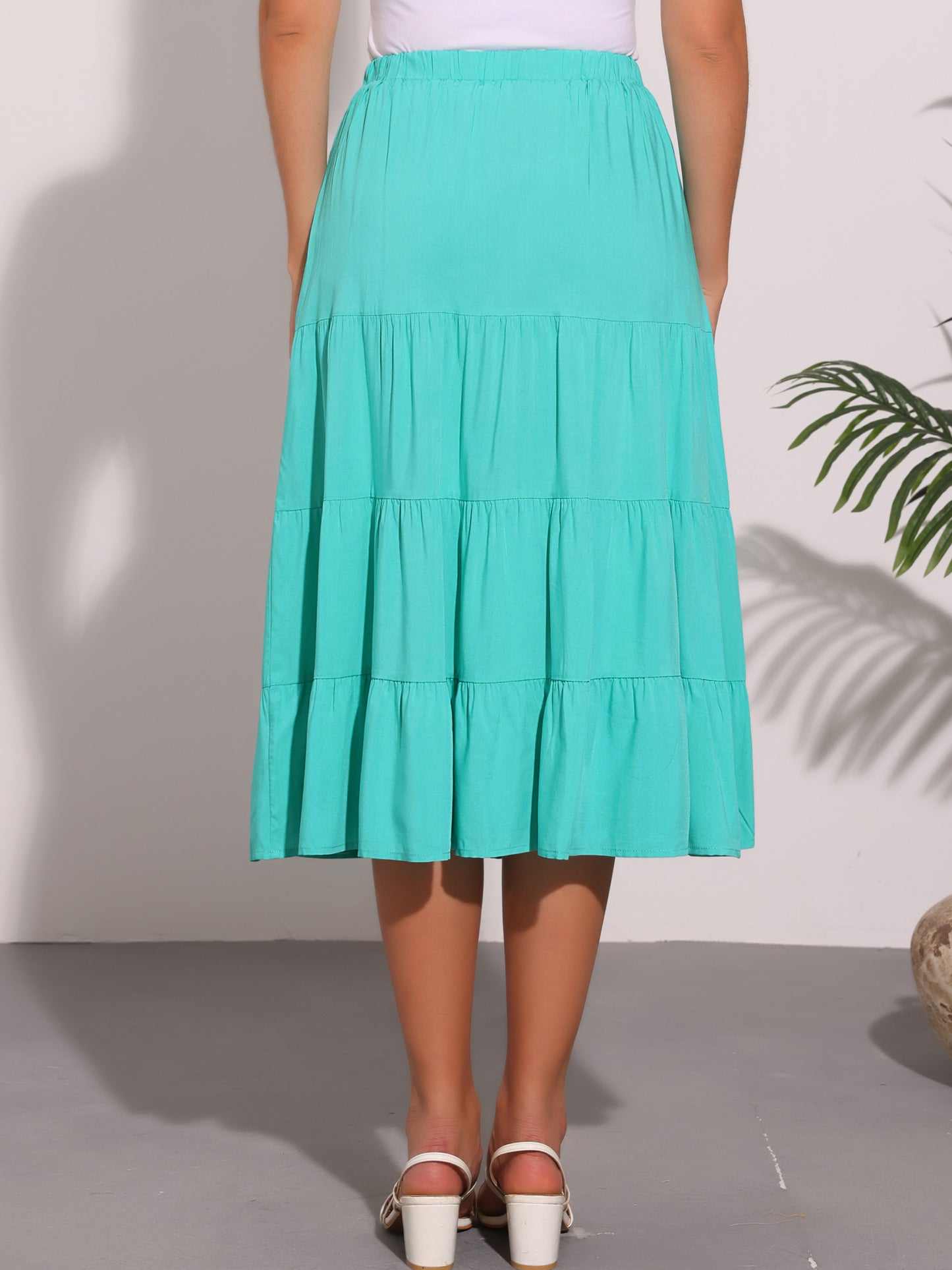 Faldas midi para mujer, estilo bohemio, plisadas, con vuelo, con cintura elástica, largas, con bolsillos