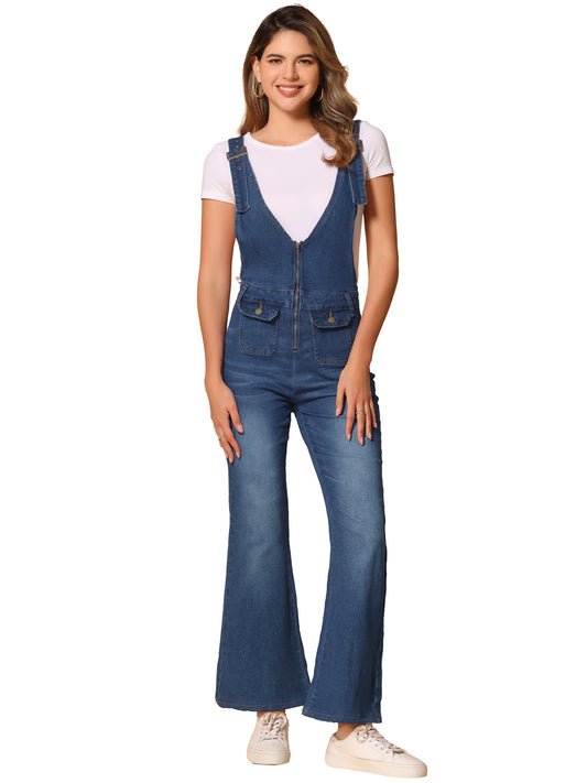 Women's Overalls Jeans Casual Adjustable Bib Bell Bottom Denim Pants Jumpsuits