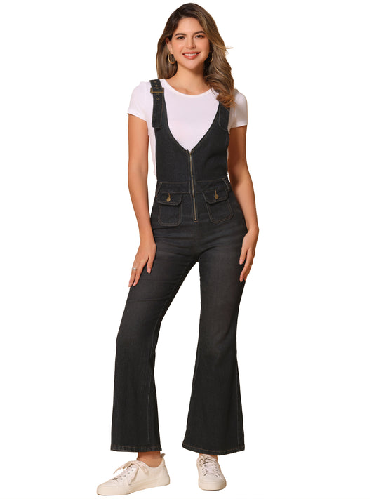 Women's Overalls Jeans Casual Adjustable Bib Bell Bottom Denim Pants Jumpsuits