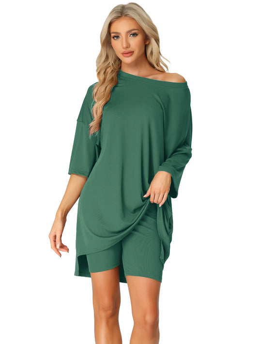 Ensemble de détente 2 pièces pour femme, t-shirt oversize avec short cycliste, tenue de sport