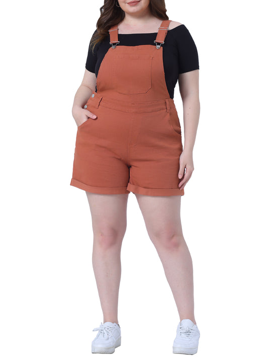 Mono de mezclilla con bolsillos y dobladillo enrollado para mujer, talla grande