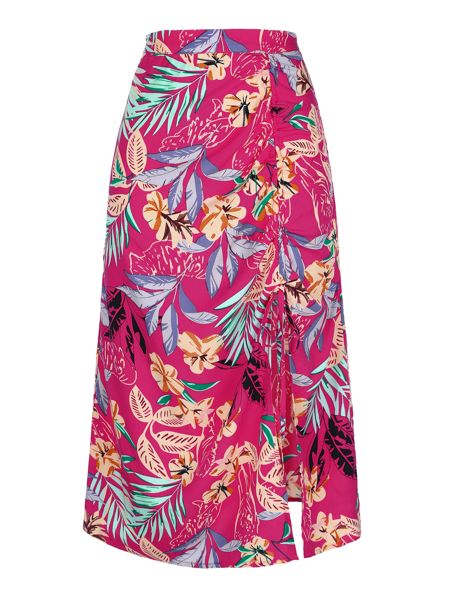 Women's Summer Beach Ruched Split Thigh Tropical Skirt