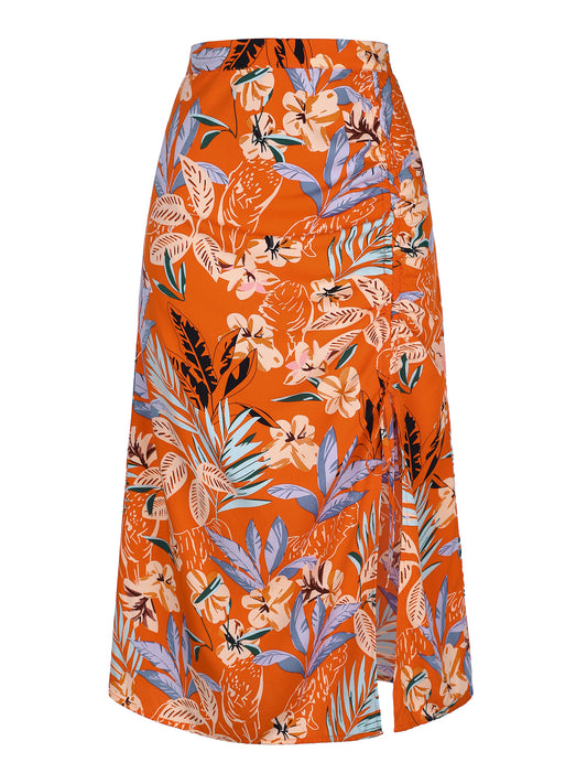 Women's Summer Beach Ruched Split Thigh Tropical Skirt