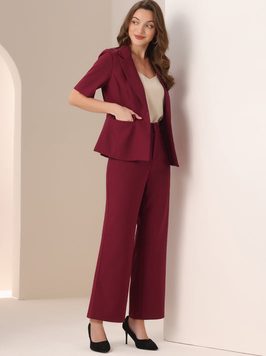 Women Business Work 2 Piece Short Sleeve Blazer Pant Suit Set