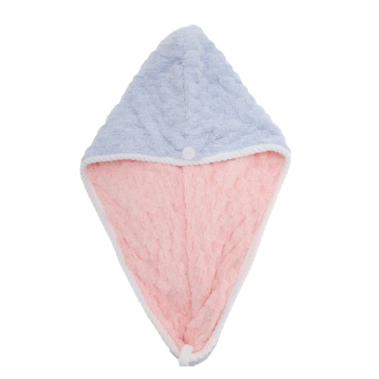 1 Pc Water-absorbent Double Layer Hair Drying Towel for Bathroom Blue, Pink