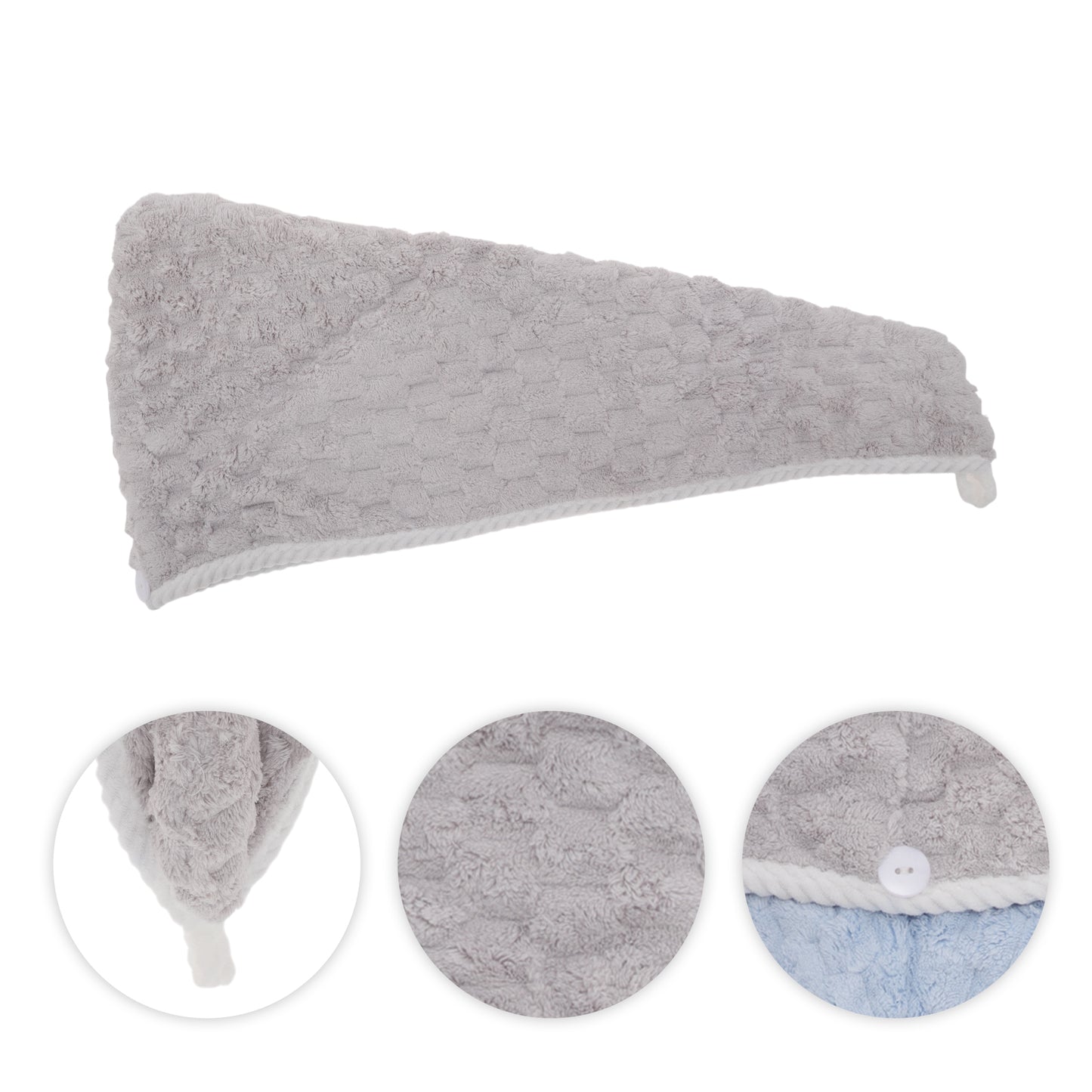 1 Pc Water-absorbent Double Layer Hair Drying Towel for Bathroom Blue, Gray