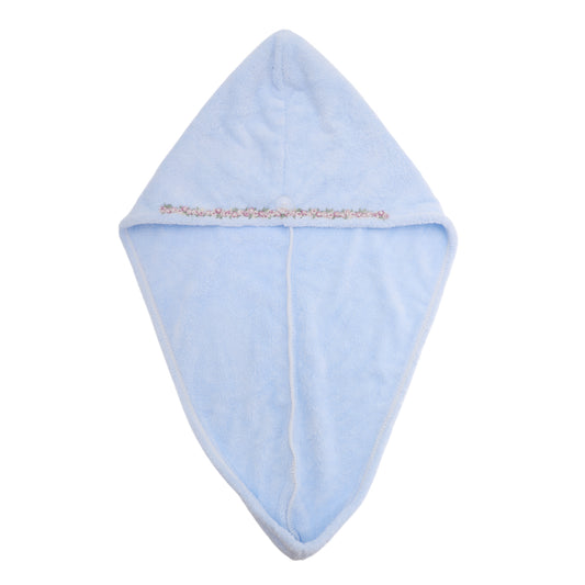 1 Pc Water-absorbent Flower Pattern Hair Drying Towel for Bathroom Light Blue