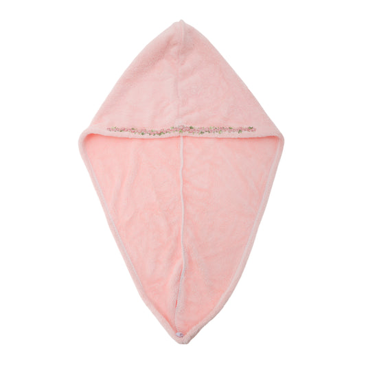 1 Pc Water-absorbent Flower Pattern Hair Drying Towel for Bathroom Light Pink