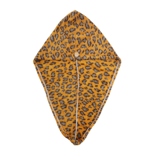 1 Pc Water-absorbent Leopard Print Hair Towel for Bathroom Yellow