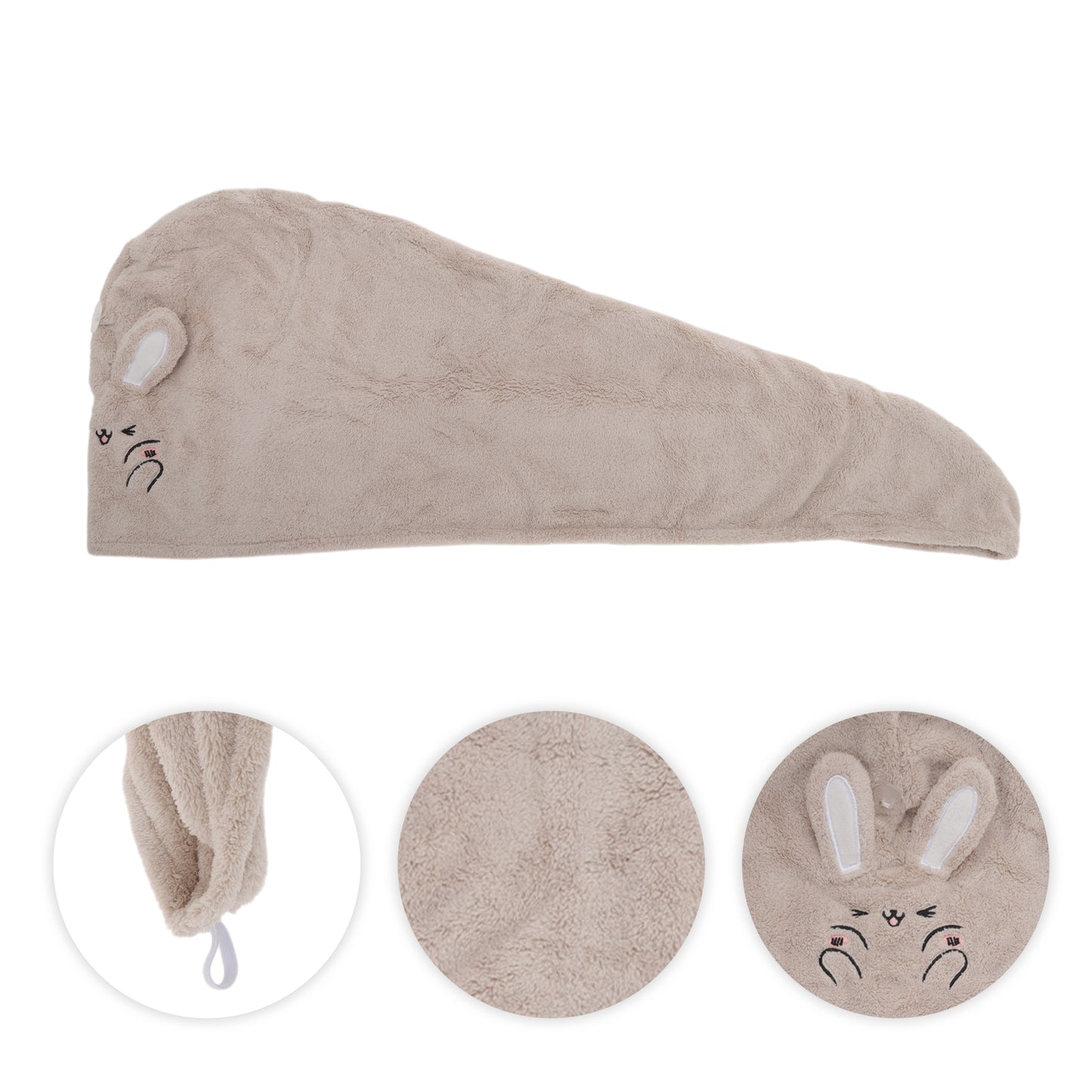 1 Pc Water-absorbent Rabbit Ears Hair Drying Towel for Bathroom Camel