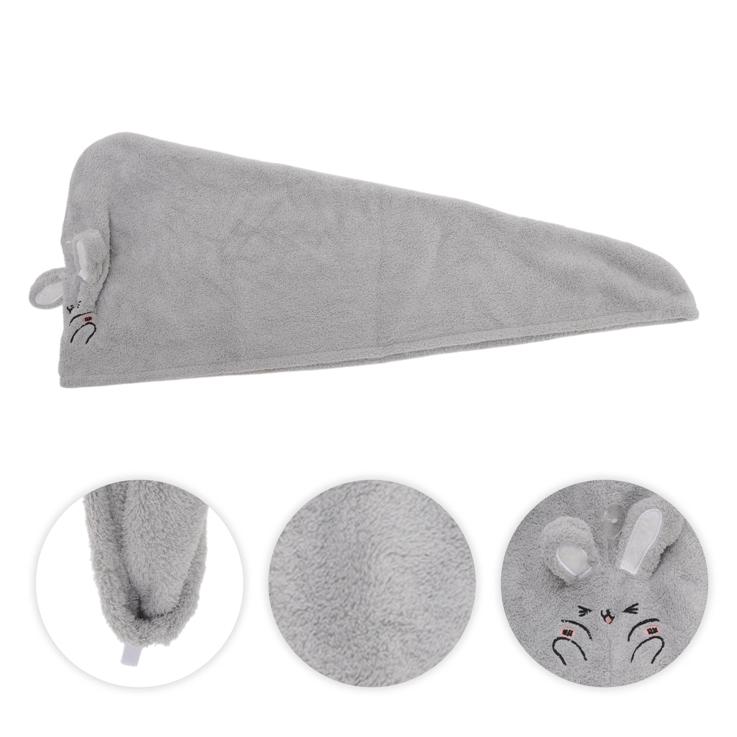 1 Pc Water-absorbent Rabbit Ears Hair Drying Towel for Bathroom Gray