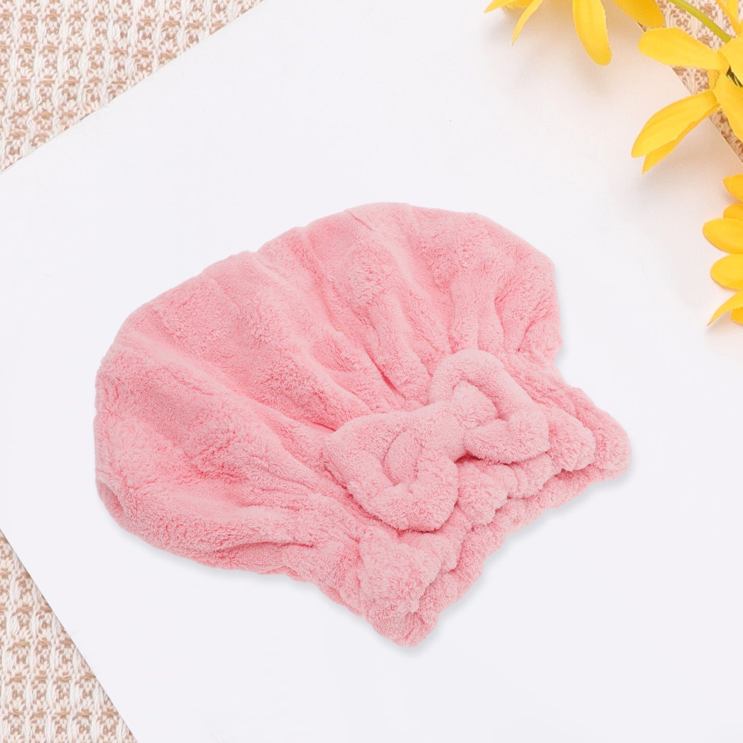 1 Pc Comfortable Bow Hair Towel Drying Hair Cap for Bathroom Pink