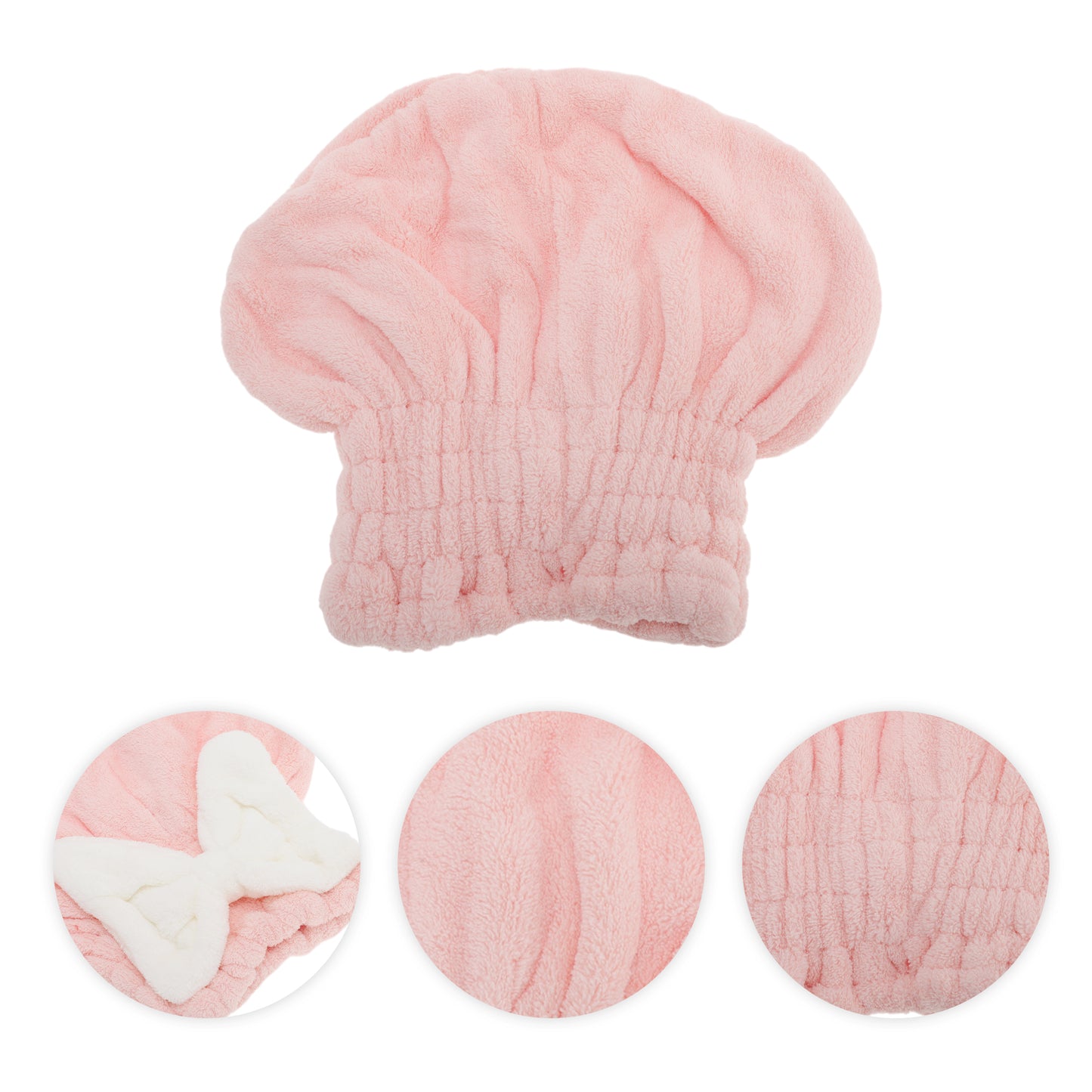 1 Pc Water-absorbent Bow Hair Drying Towel Hair Cap for Bathroom Light Pink