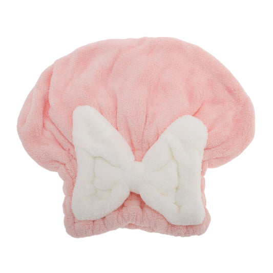 1 Pc Water-absorbent Bow Hair Drying Towel Hair Cap for Bathroom Light Pink