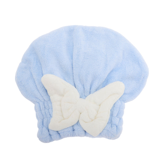 1 Pc Water-absorbent Bow Hair Drying Towel Hair Cap for Bathroom Blue