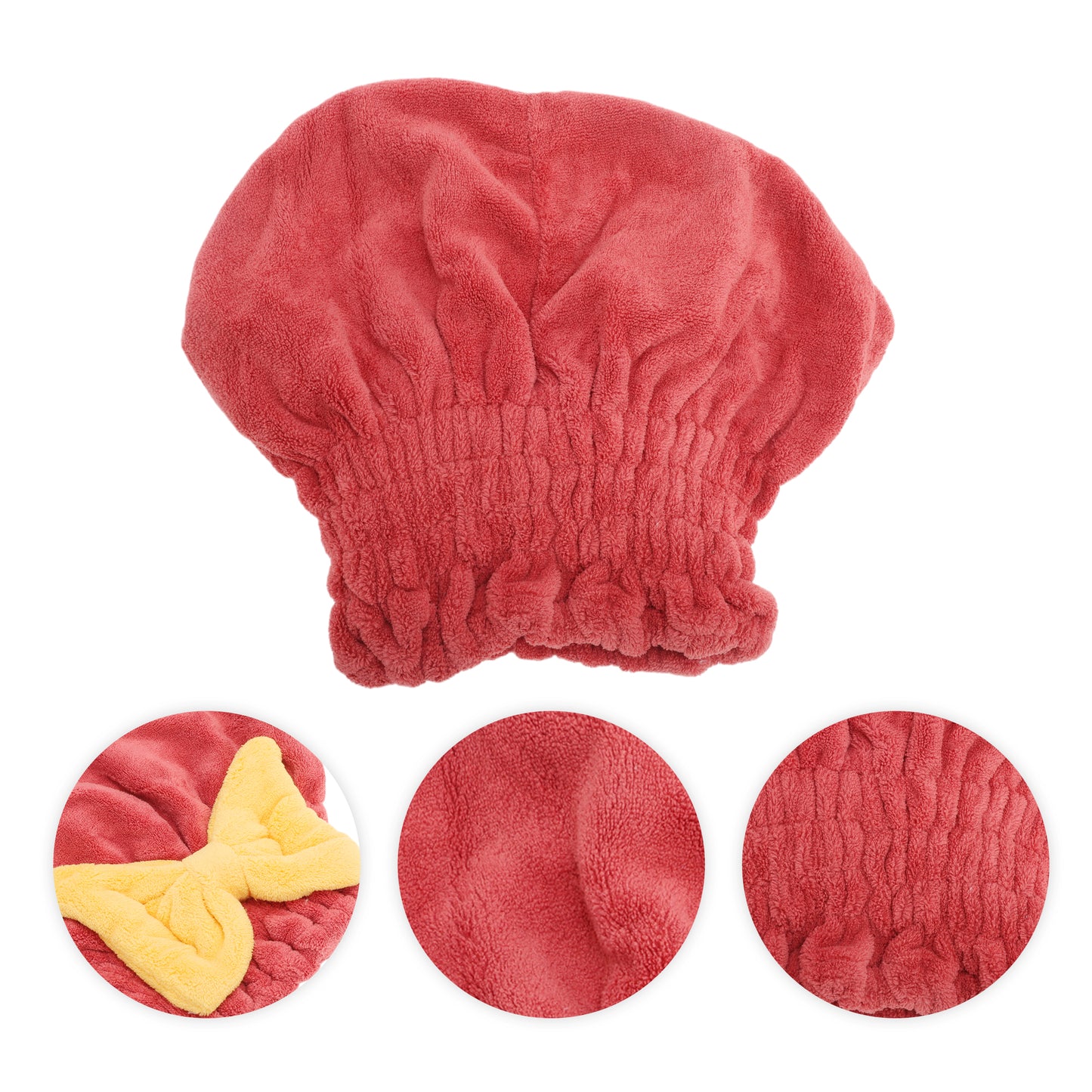 1 Pc Water-absorbent Bow Hair Drying Towel Hair Cap for Bathroom Red