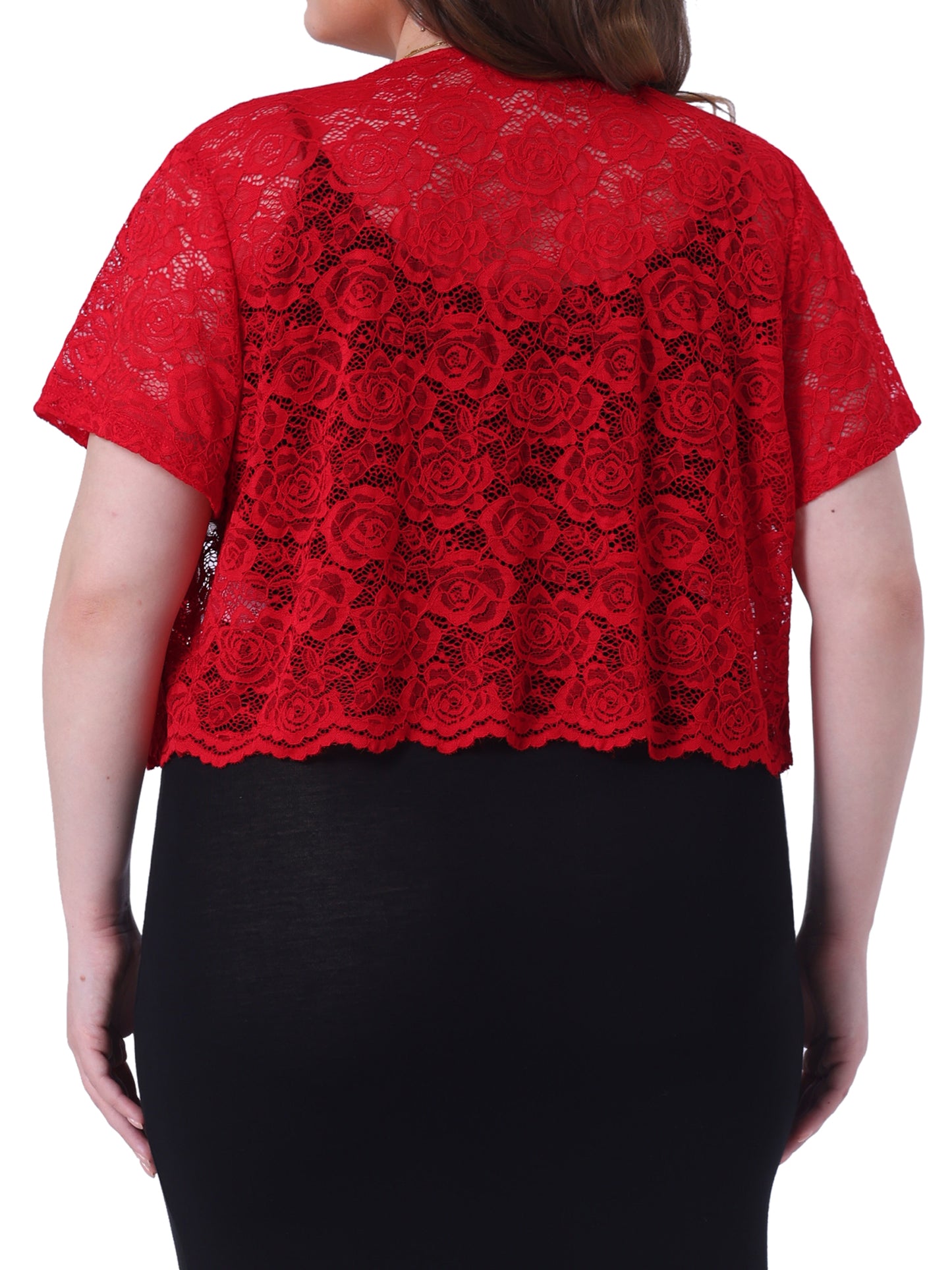 Women Plus Size Bolero Shrugs Open Front Short Sleeve Crochet Lace Cropped Cardigans