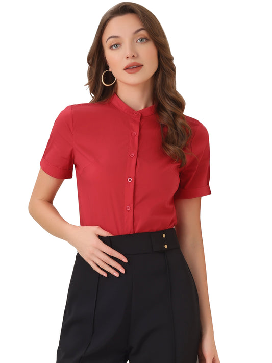 Body de trabajo con cuello alto, manga corta y botones para mujer