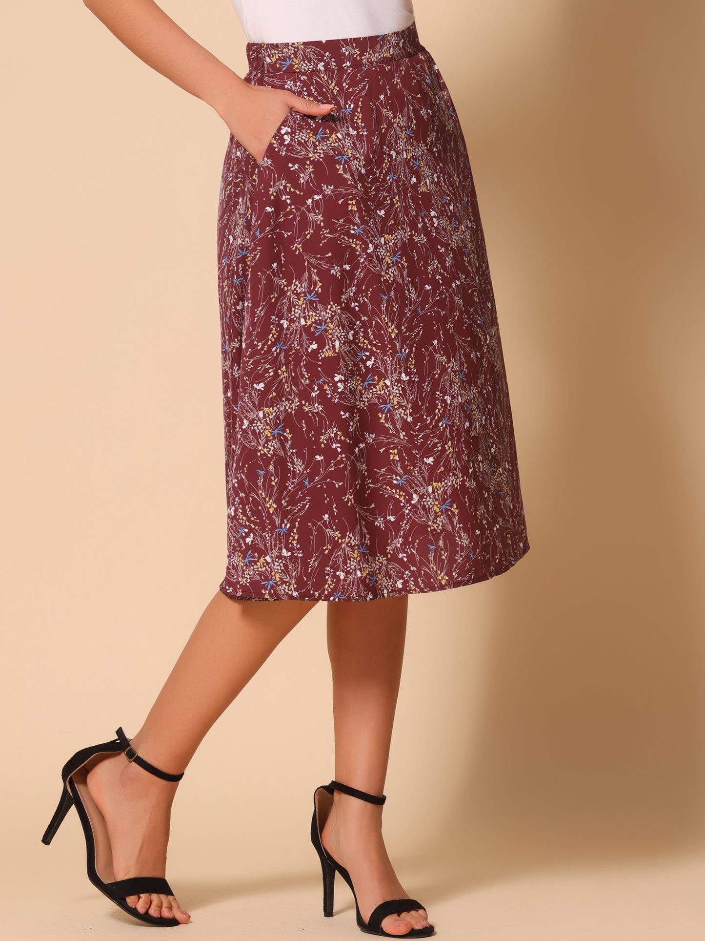 Falda midi de gasa con estampado floral para mujer, corte A, verano