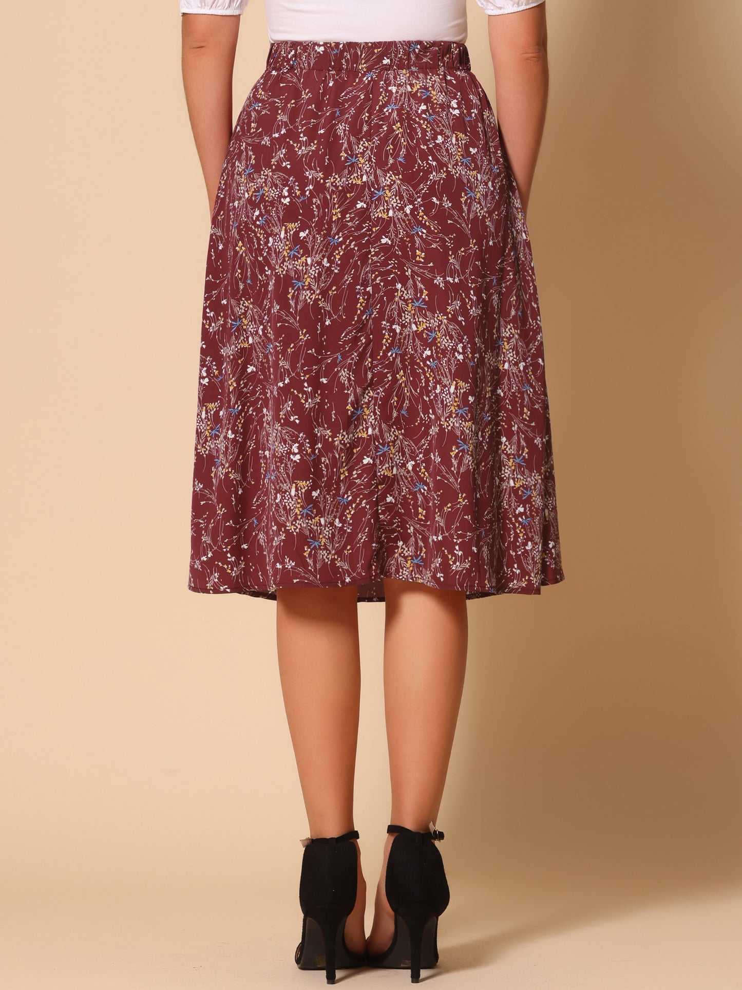 Falda midi de gasa con estampado floral para mujer, corte A, verano