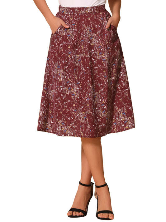 Falda midi de gasa con estampado floral para mujer, corte A, verano