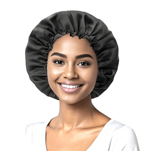 1 Pc Shower Cap, Sleep Caps with Adjustable Elastic Bands Black